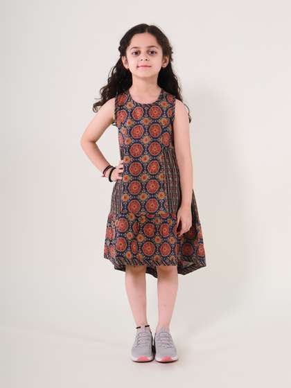 Sangria Girls Ethnic
                    Motifs Printed Pure Cotton A-Line Dress