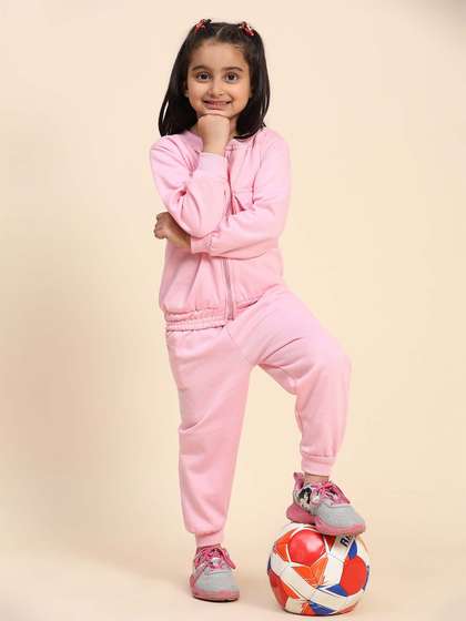 Ameeha Girls Mock Collar
                    Shirt Collar Jacket With Joggers