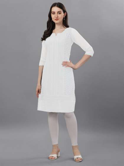 Fashion2wear Floral Embroidered Chikankari Straight Kurta