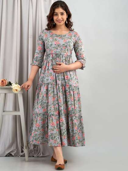 VARICOS Women Floral
                        Printed Thread Work Maternity Anarkali Kurta