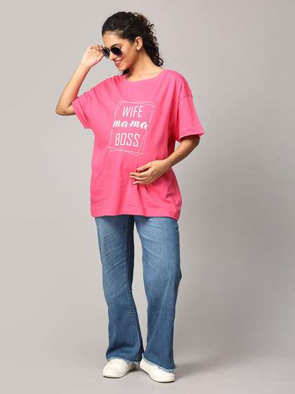 The Mom Store
                          Typography Printed Pure Cotton Oversized
                          Maternity T-shirt