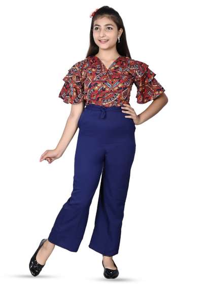 FELLAMO Girls Floral
                      Printed Cotton Basic Jumpsuit