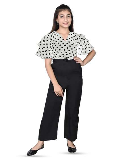 FELLAMO Girls Printed
                      V-Neck Waist Tie-Ups Basic Jumpsuit