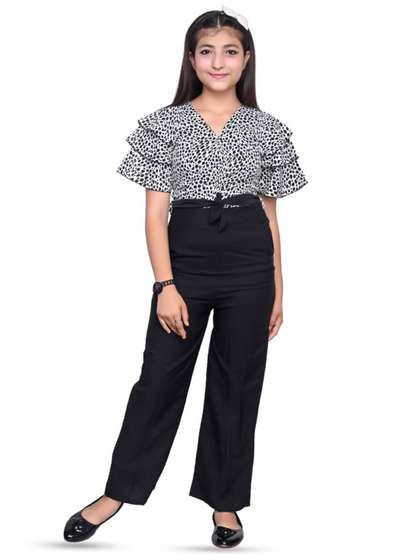 FELLAMO Girls Printed
                    V-Neck Waist Tie-Ups Basic Jumpsuit
