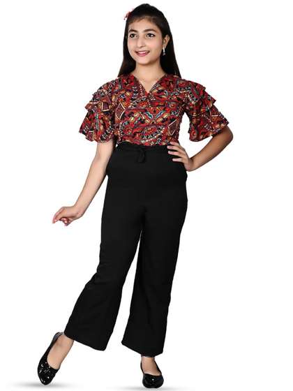 FELLAMO Girls Printed
                    V-Neck Waist Tie-Ups Basic Jumpsuit