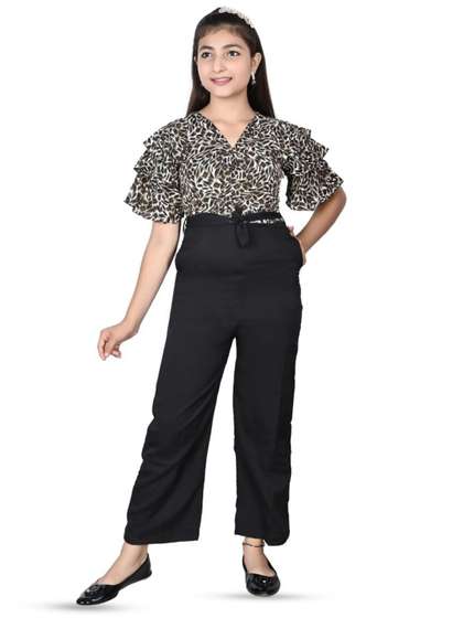 FELLAMO Girls Printed
                    V-Neck Waist Tie-Ups Basic Jumpsuit