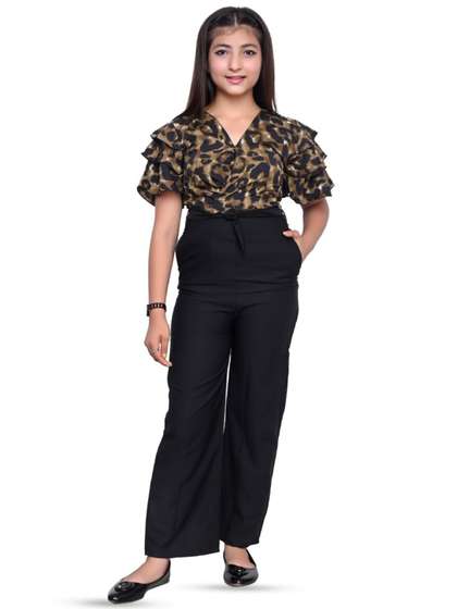FELLAMO Girls Printed
                      V-Neck Waist Tie-Ups Basic Jumpsuit