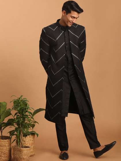 VASTRAMAY Slim-Fit
                        Embroidered Mirror Work Sherwani Set