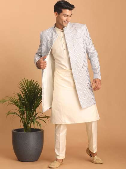 VASTRAMAY Slim-Fit
                        Embroidered Mirror Work Sherwani Set