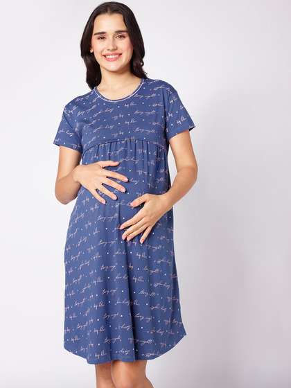 beebelle
                          Typography Printed Pure Cotton Knee Length
                          Maternity Nightdress