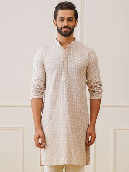 Jompers Ethnic Motifs
                      Embroidered Mandarin Collar Straight Kurta