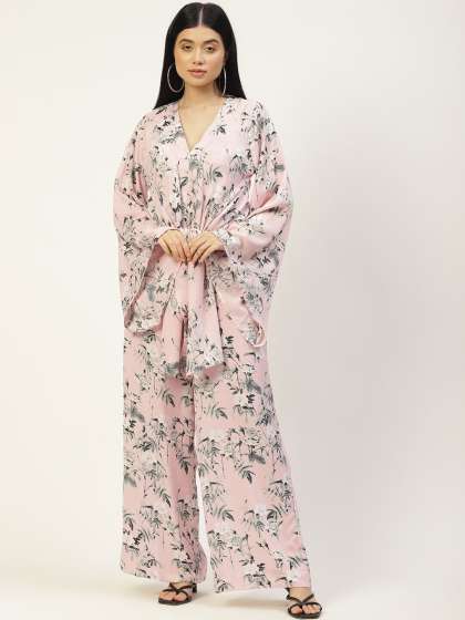 Rue Collection Printed V-Neck Long Sleeves Waist Tie-Ups Basic Jumpsuit