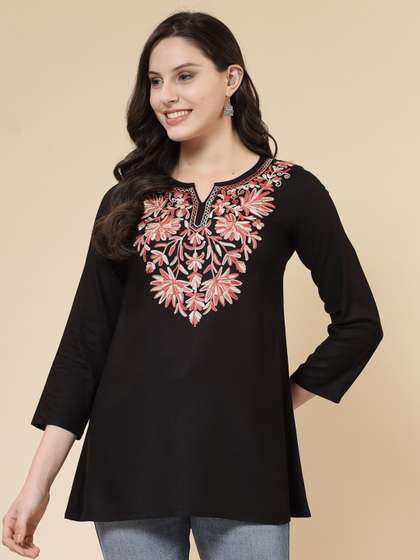 QAZMI Fiza Kashmiri Aari Embroidered A-Line Flared Kurti
