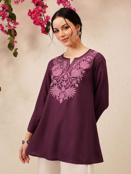 QAZMI Fiza
                            Kashmiri Aari Embroidered A-Line Flared
                            Kurti