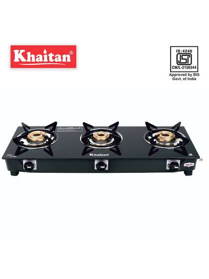 Khaitan Black Glass 3 Burner LPG Gas Stove