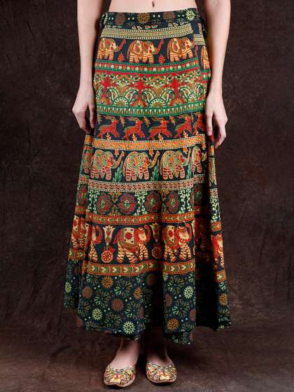 Exotic India Printed A-Line Midi Skirts