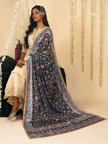 TEEJH Printed Mirror Work Dupatta