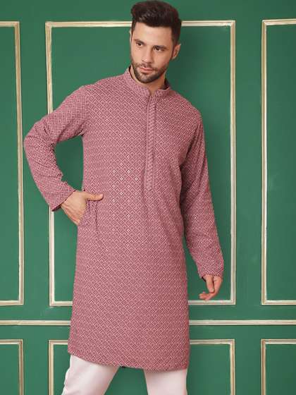 Jompers Geometric Embroidered Mandarin Collar Sequins Straight Kurta