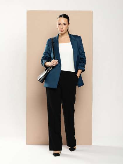 her by invictus
                        Textured Notched Lapel Double-Breasted Smart
                        Casual Blazers
