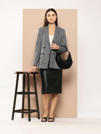her by invictus
                        Redloop Power Blazers Checked Peaked Lapel
                        Double Breasted Longline Blazer