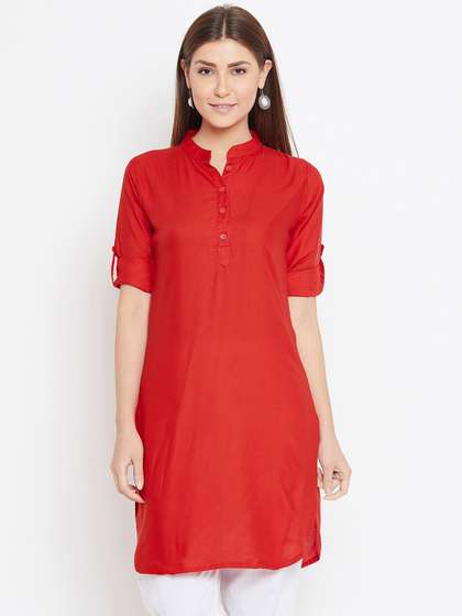 THE PAJAMA FACTORY Mandarin Collar Roll Up Sleeves Straight Kurti
