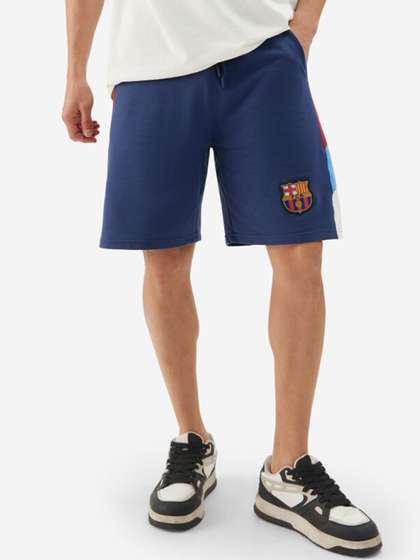 The Souled Store
                          Men FC Barcelona Blue Printed Cotton Regular
                          Fit Bermuda Shorts