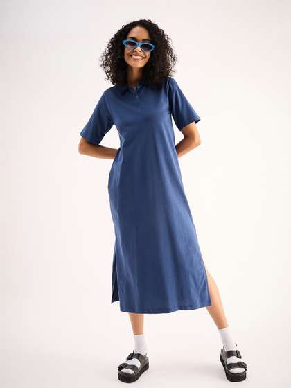 SASSAFRAS BASICS
                        Polo Collar Short Sleeves Oversized Tshirt Midi
                        Dress