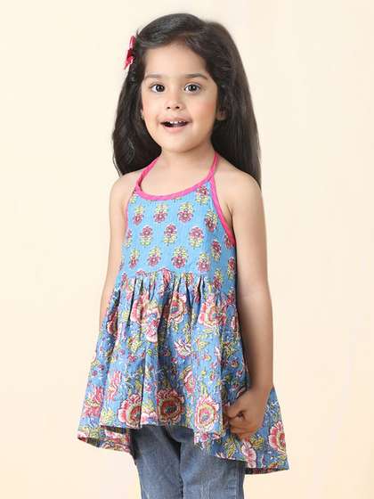 Sangria Girls Floral
                    Printed Pure Cotton Halter Neck Empire Top