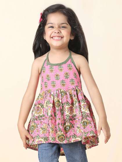 Sangria Girls Floral
                    Printed Pure Cotton Halter Neck Empire Top