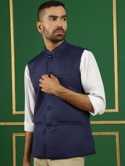 Anouk Navy Blue
                        Mandarin Collar Nehru Jacket