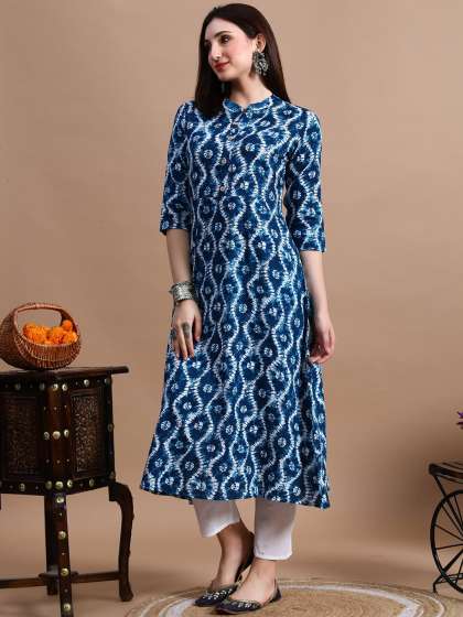 GLOWWORLD Tie & Dye Band Collar Straight Kurta