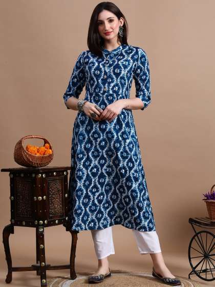 GLOWWORLD Tie & Dye Band Collar Straight Kurta