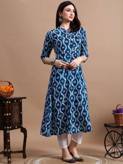 GLOWWORLD Tie & Dye Band Collar Straight Kurta