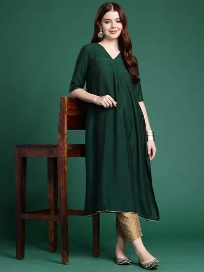 Sangria V-Neck Solid Kurta