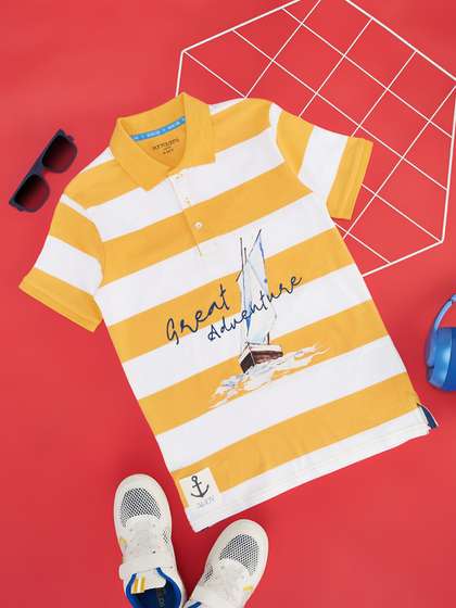 Pantaloons Junior Boys Graphic Printed Polo Collar Cotton T-shirt