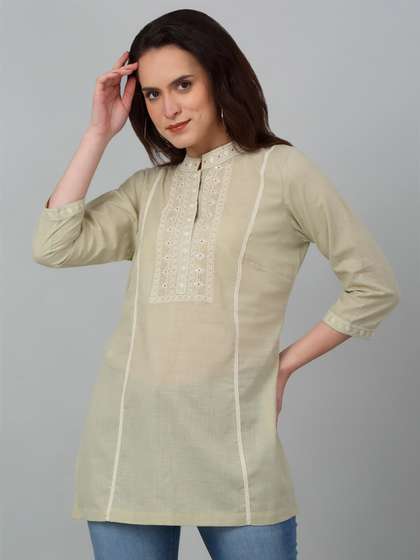 Cantabil Geometric
                        Embroidered Thread Work Pure Cotton Straight
                        Kurti