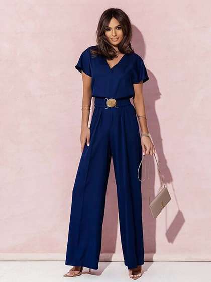 StyleCast x Revolte Navy Blue V-Neck Basic Jumpsuit