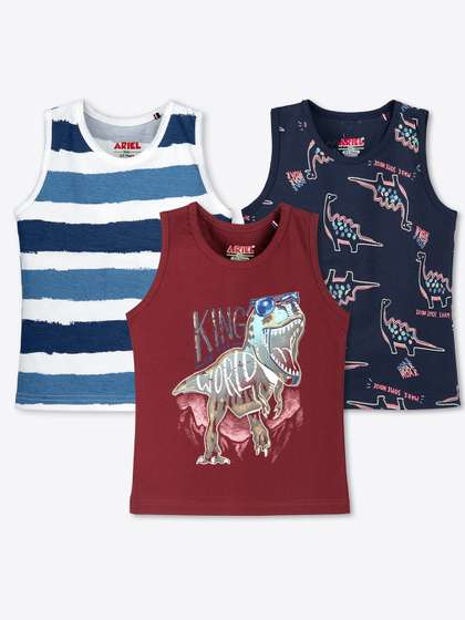 ariel Boys Pack Of 3
                    Printed Round Neck Sleeveless Pure Cotton Regular
                    T-shirt