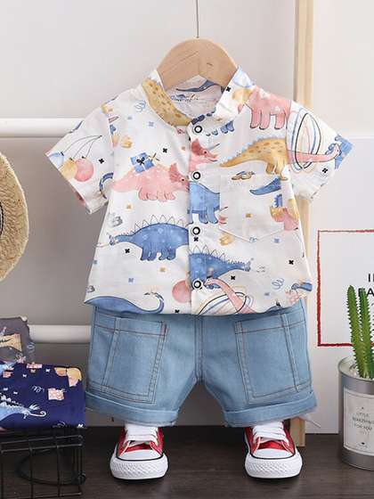 Googo Gaaga Boys Printed
                    Round Neck Pure Cotton Shirt With Short