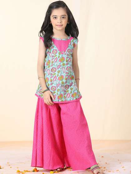 Sangria Girls Floral
                    Printed Pure Cotton Straight Kurti With Palazzo