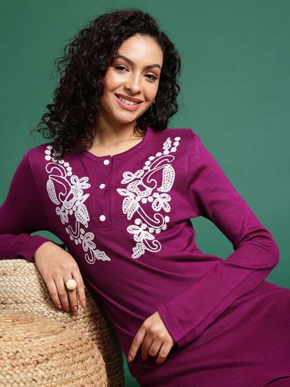 Sangria Paisley Embroidered Thread Work Kurta with Trouser