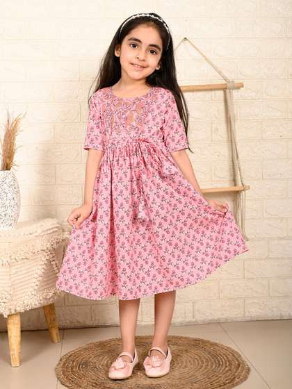 Sangria Girls Floral
                    Printed Cotton Fit & Flare Dress
