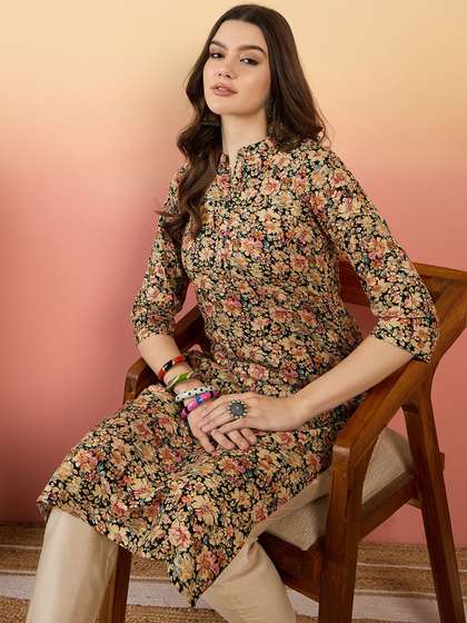 Anouk X fwd Floral Printed Mandarin Collar Straight Kurta