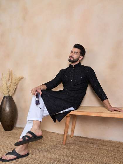 HERE&NOW Mandarin Collar Sequins Kurta