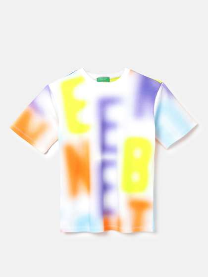 United Colors of Benetton Boys Printed Short Sleeves Round Neck Pure Cotton Relaxed Fit T-shirt