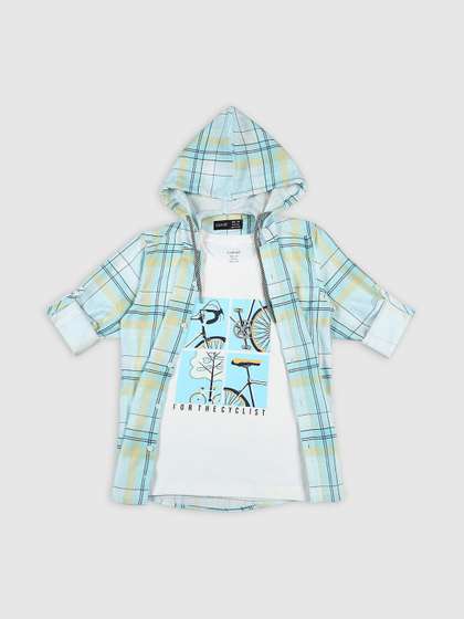 CAVIO Boys Standard
                    Tartan Checks Cotton Casual Shirt & T-Shirt