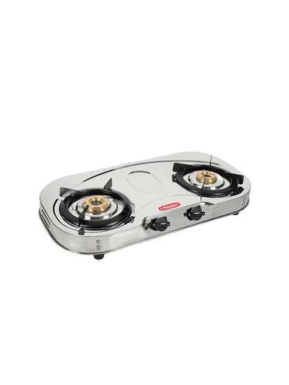Khaitan Silver toned 2 Burner Draw C Stainless Steel Manual Gas Stove