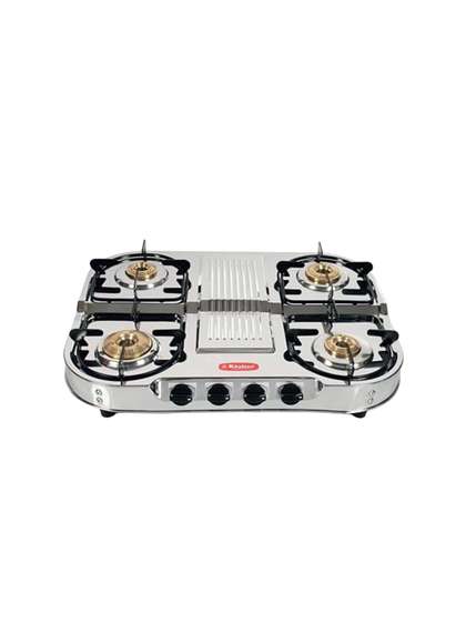 Khaitan Silver Toned Double Decker Stainless Steel Manual Gas Stove