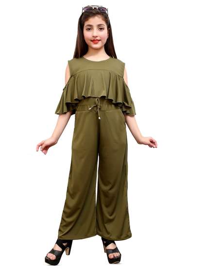 FELLAMO Girls Round
                      Neck Cold-Shoulder Sleeves Basic Jumpsuit