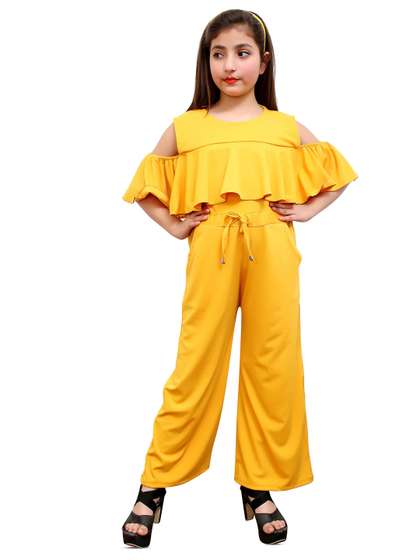 FELLAMO Girls Round Neck
                    Cold-Shoulder Sleeves Basic Jumpsuit